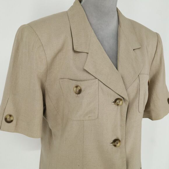 Kasper ASL Jacket Womens 14 Beige Lined Linen Blend Shoulder Pads Safari Career - Picture 16 of 16